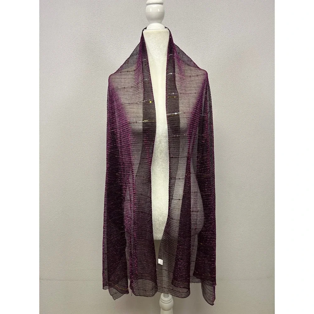 Glam Sparkle Unbranded Womens OS Purple Metallic Sequin Pleated Mesh Long Scarf